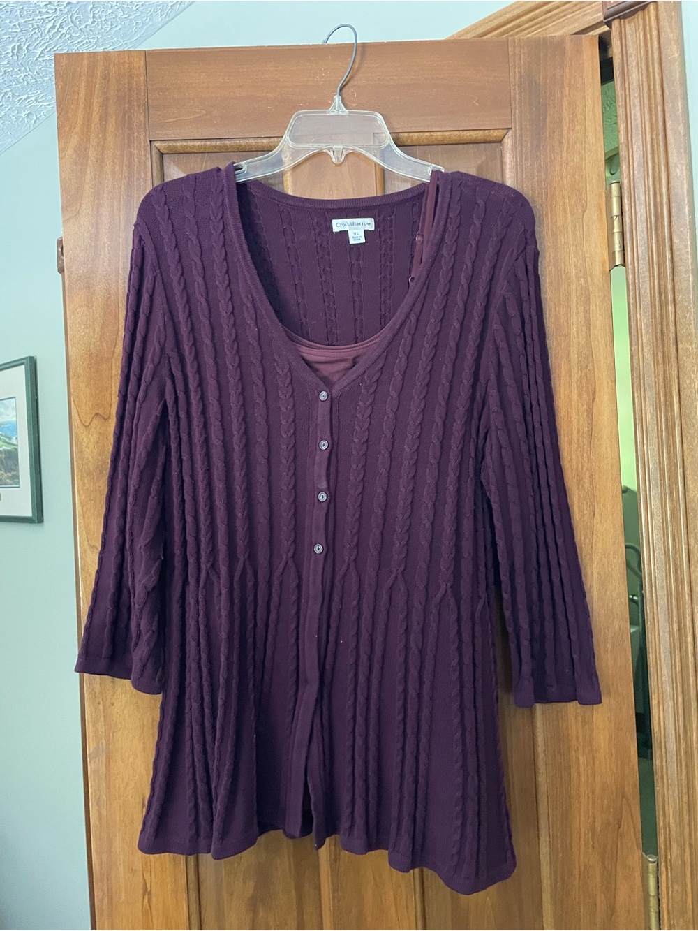 croft & barrow Deep Plum Cable-Knit Button Cardigan